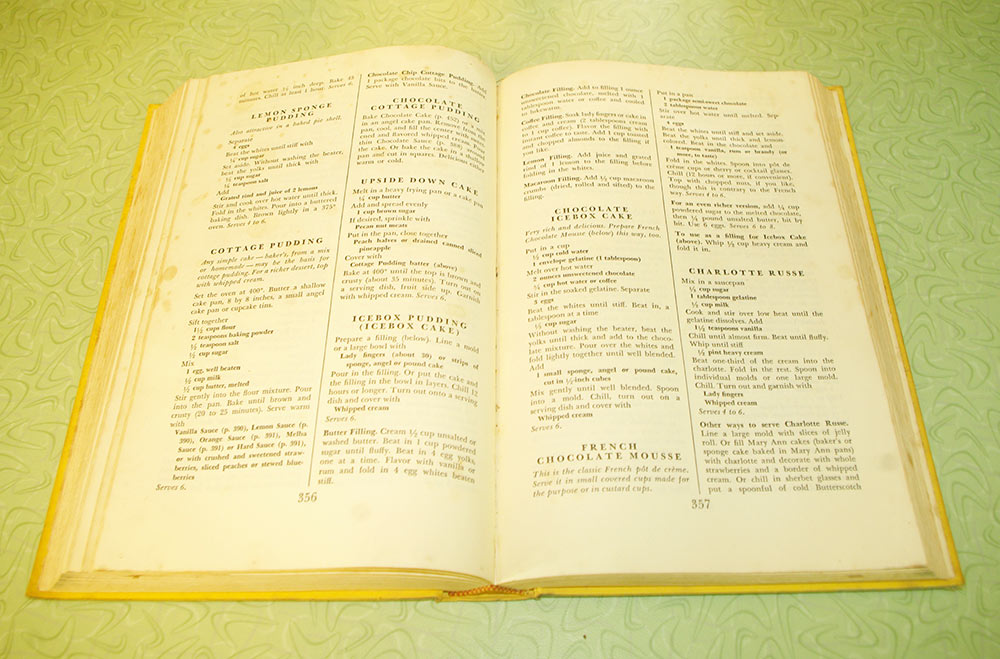 The recipes for "Upside Down Cake" and "Cottage Pudding"