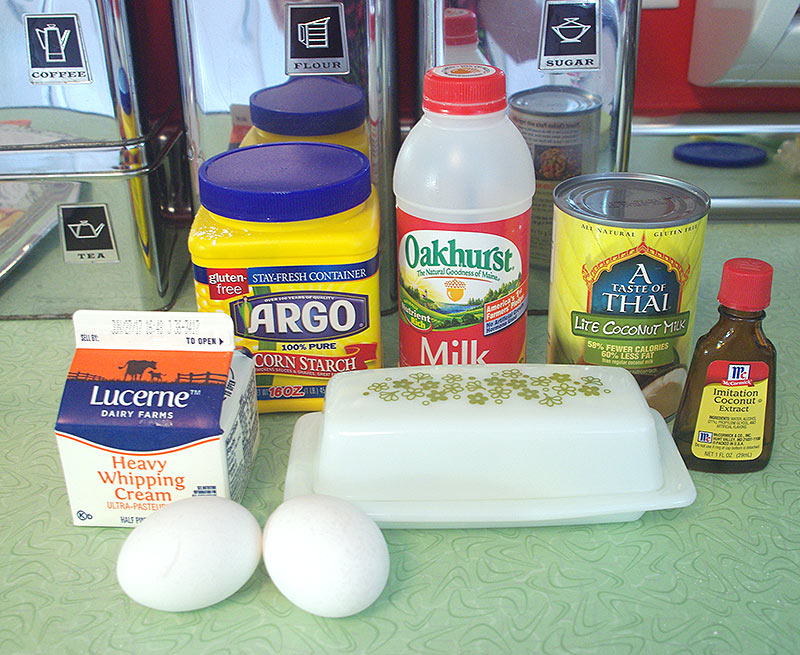 The ingredients for coconut pastry cream