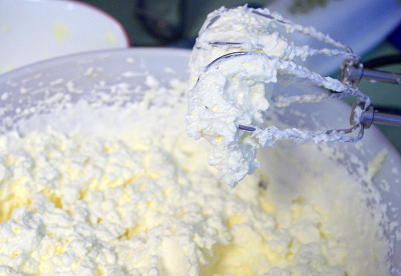A close up of the buttercream, after the butter had been added.