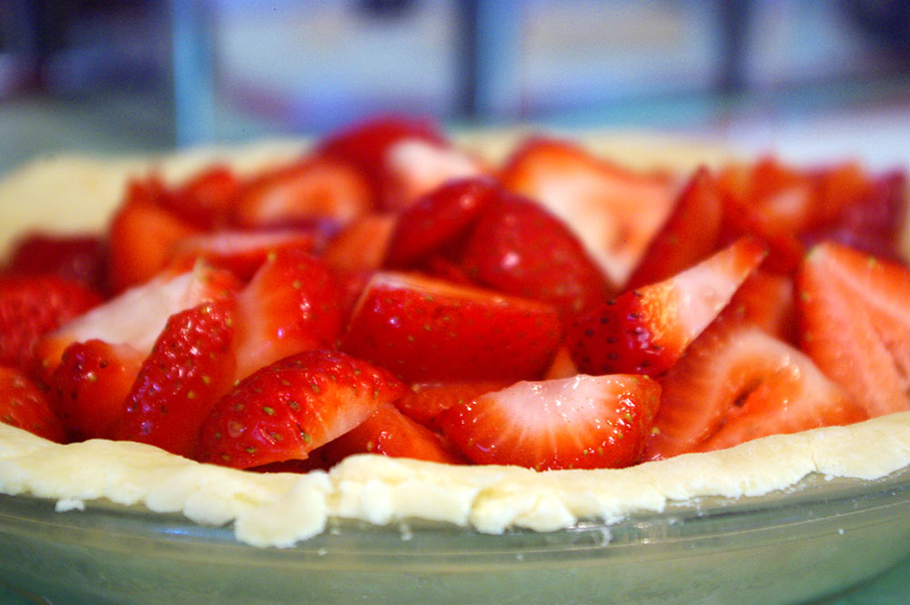 Pie filling, ready to be topped.