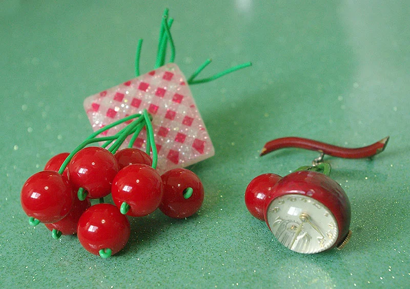 Some of my retro and vintage cherry jewelry