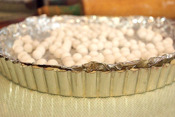 Pie weights in place