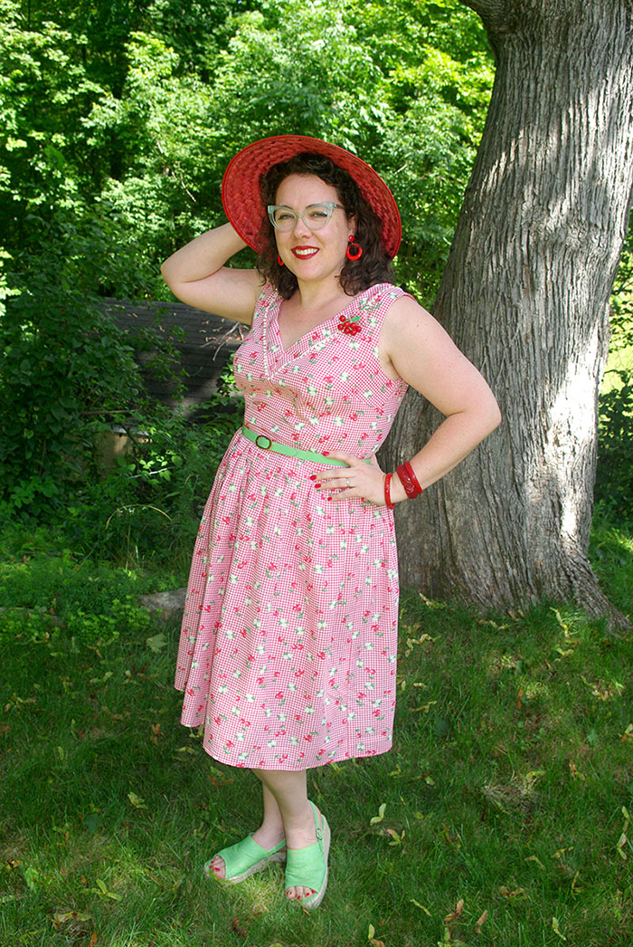 Posing in the back yard in my new dress.