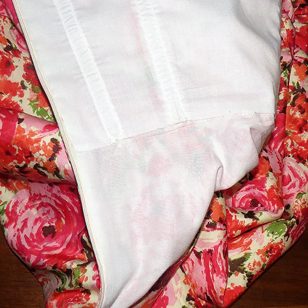 A close-up of the bodice and skirt lining