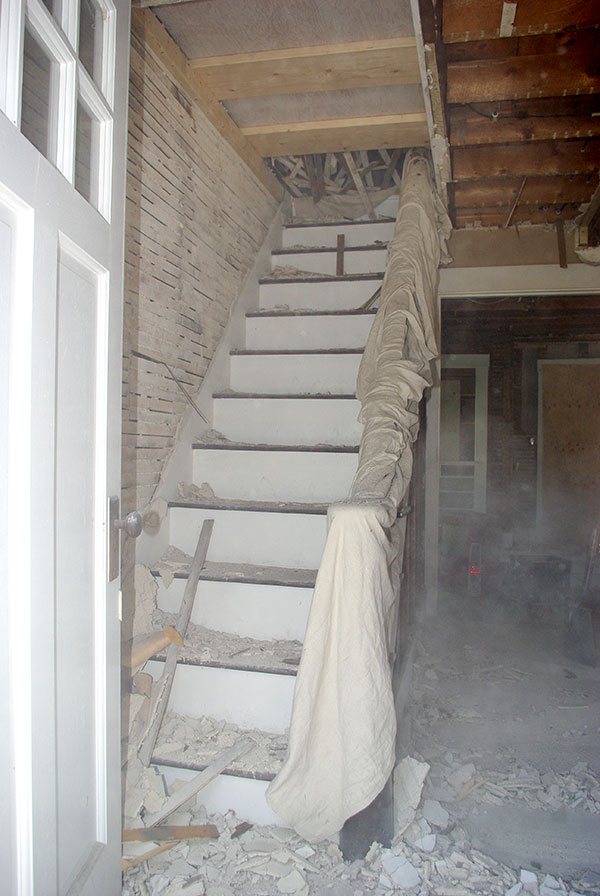 The stairwell in the midst of demo