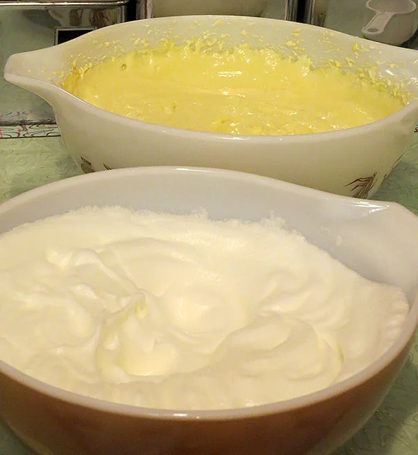 The cheese batter and egg whites