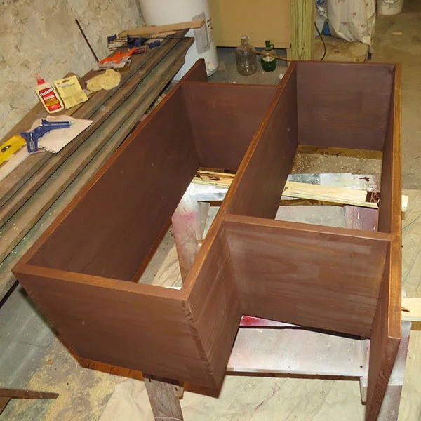 The newly stained shelf