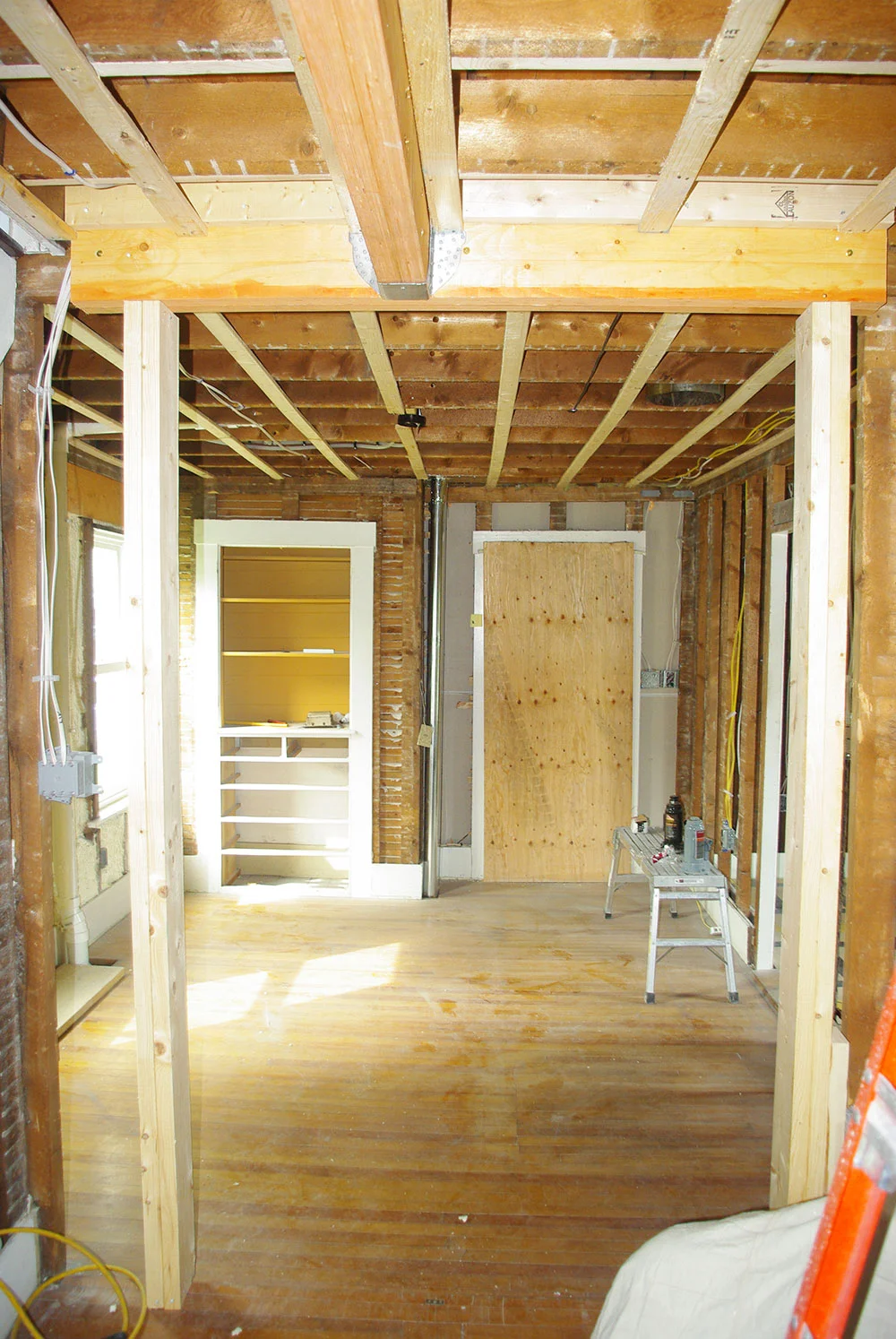 The new doorway framed in.