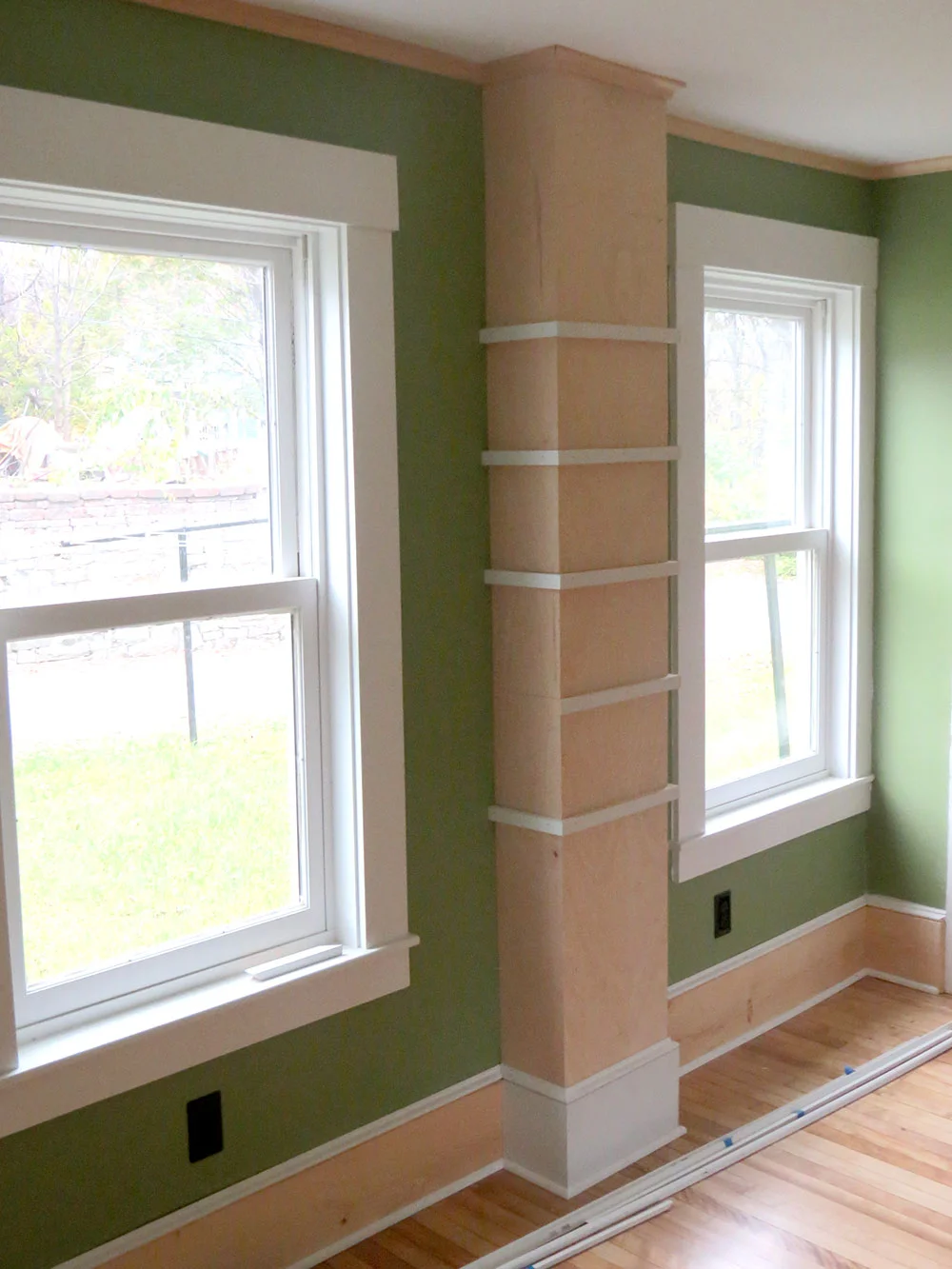 The framed in chase, with brackets for the shelves.