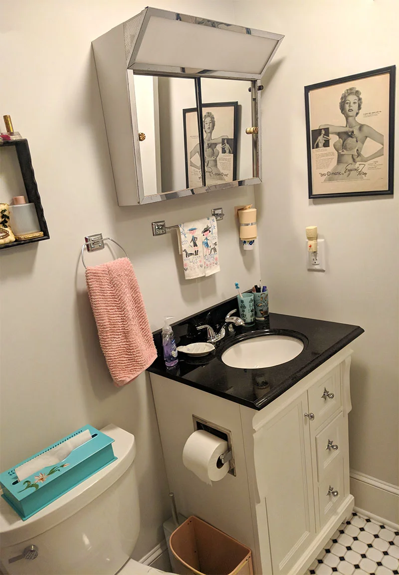 The medicine cabinet was a vintage one found on ebay.