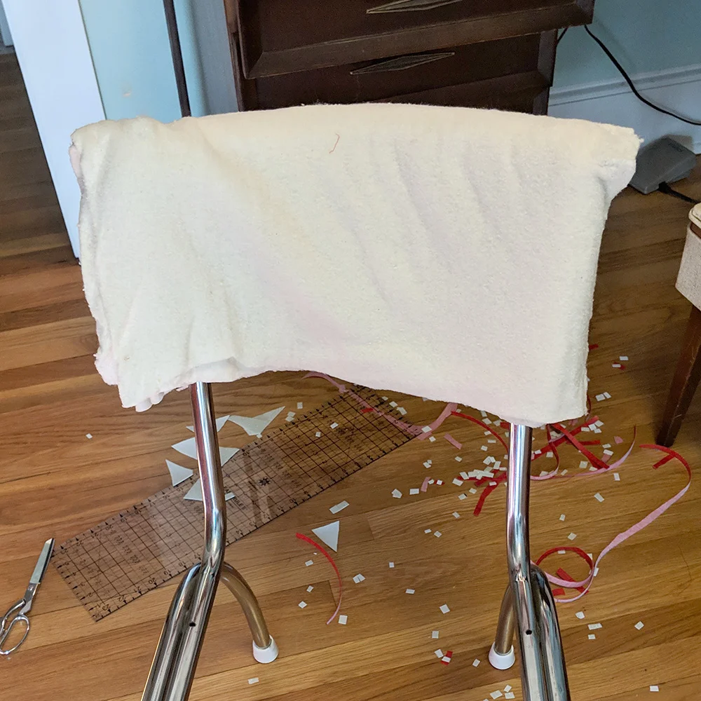 New cotton batting on the chair.