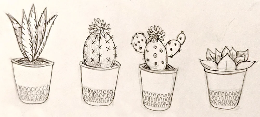Sketches for the potted plant necklace