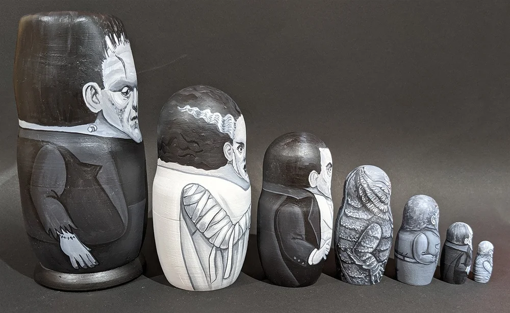 Horror Classic Nesting Doll (Matryoshka) - 5 Piece Hand-Painted Wood Set, 5 Inches Tall