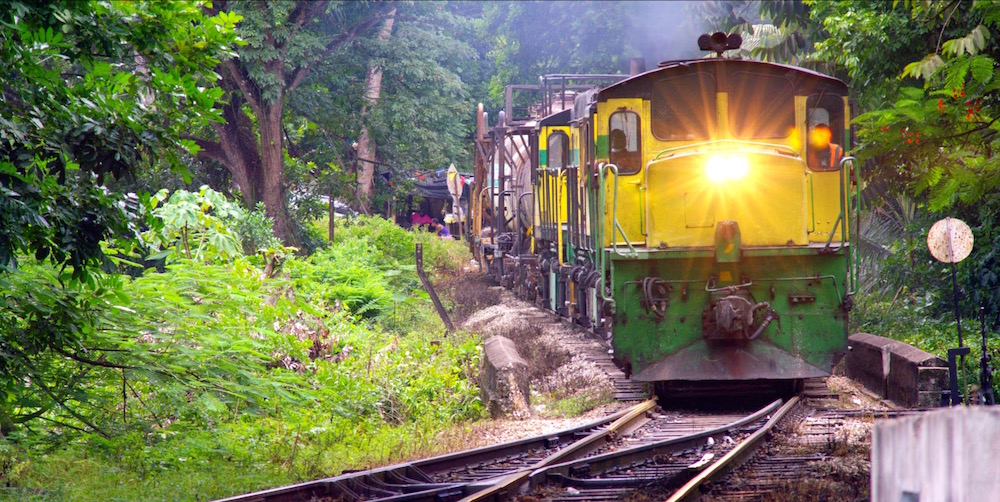 Bauxite Train wending through the lush hills of St. Ann