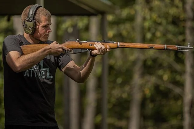 Zach shooting with a (gorgeous) Mosin-Nagant.