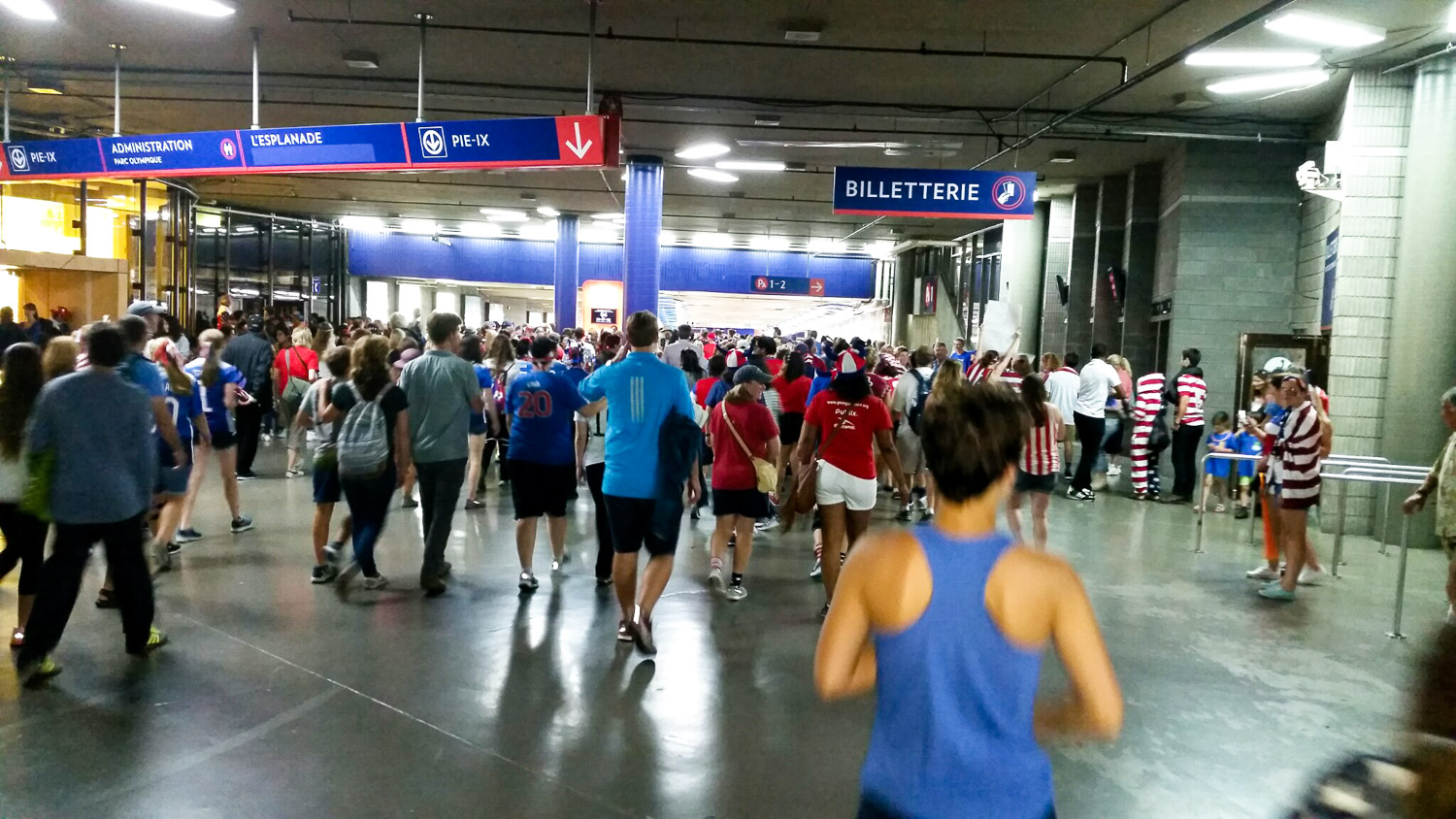 This was the scene of the stadium exit after the semifinal game in Montreal. The metro was overwhelmed with the traffic from ecstatic fans.