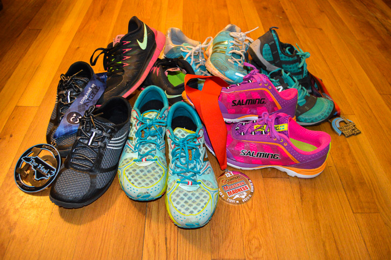 Running means accumulating running things. I've had a stash of old and new running shoes for a long time from my first Adidas Glide to my New Balance W1400 and Samling Distance, but I've just started accumulating those flashy finisher medals.