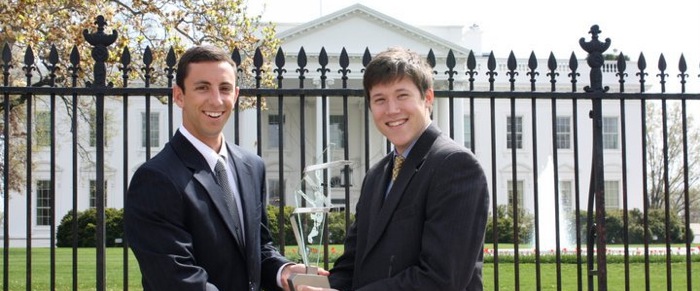  Former Chapter Presidents Ryan Boufford, San Diego '11 and Fred Myrtle, San Diego'11, accepting the NIC Award of Distinction in Washington, D.C. 