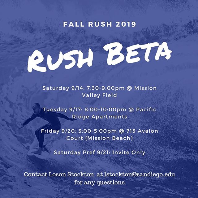 Fall Rush Kicks Off This Week! Here’s our schedule. Get out there and meet some guys🌊🏄🏻♂️