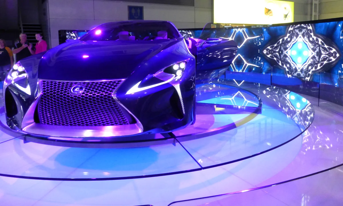 Electric blue lights at the Lexus concept stand