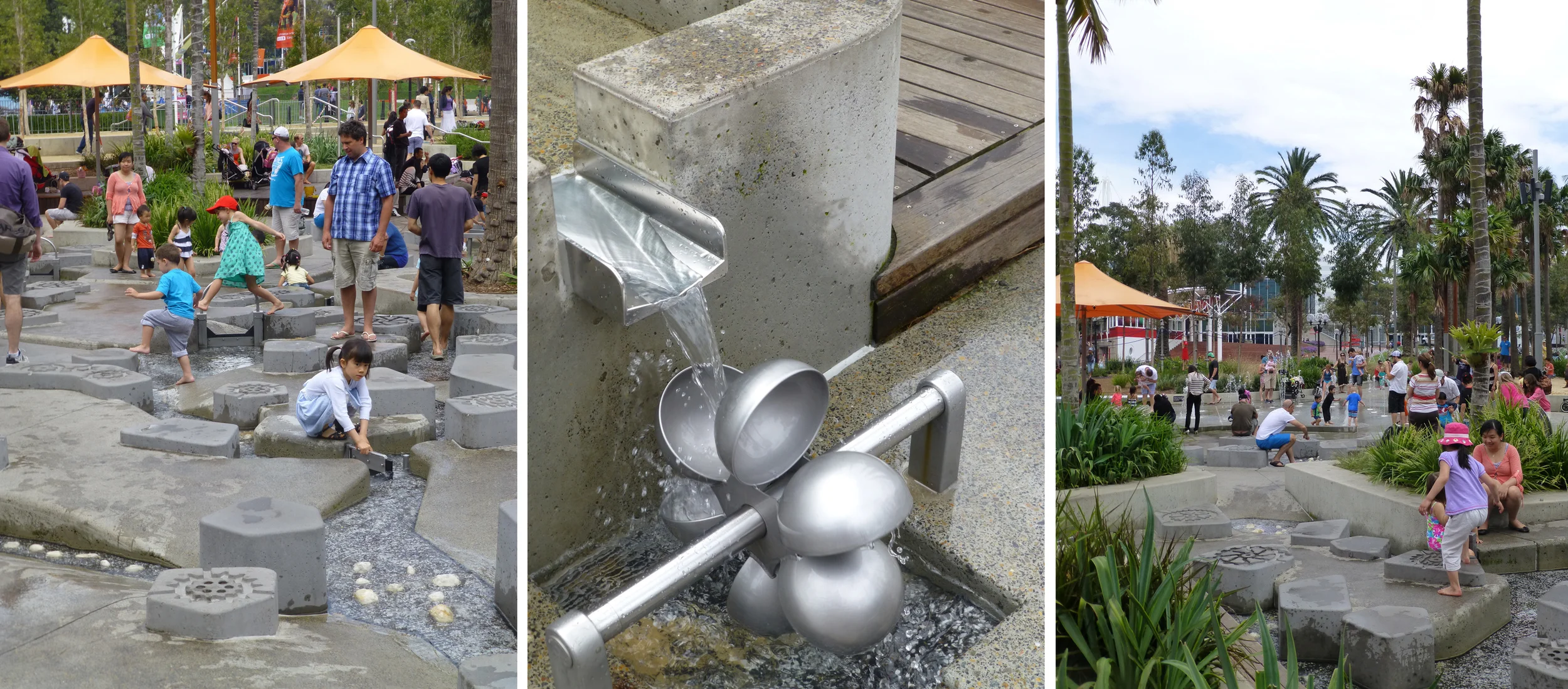 Meanwhile outside its a sunny day, perfect for families playing in the new water feature at Darling Harbour. 