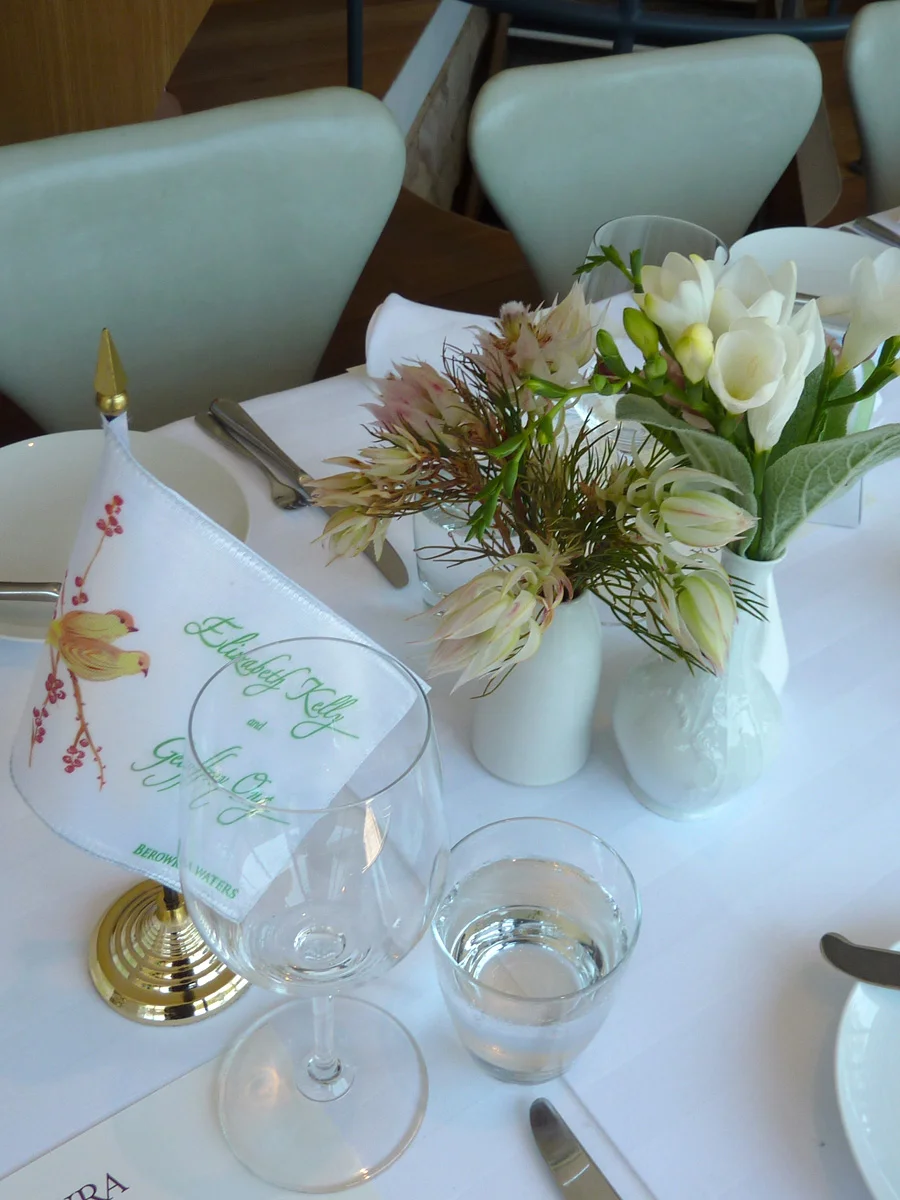 The tables set for the wedding guests