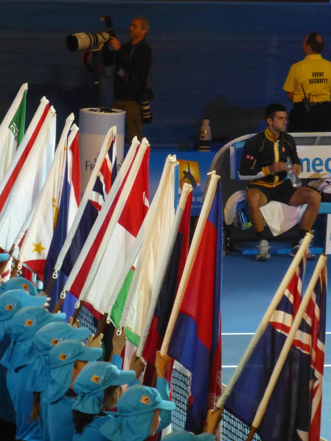 The parade of flags representing the players participating throughout the tournament
