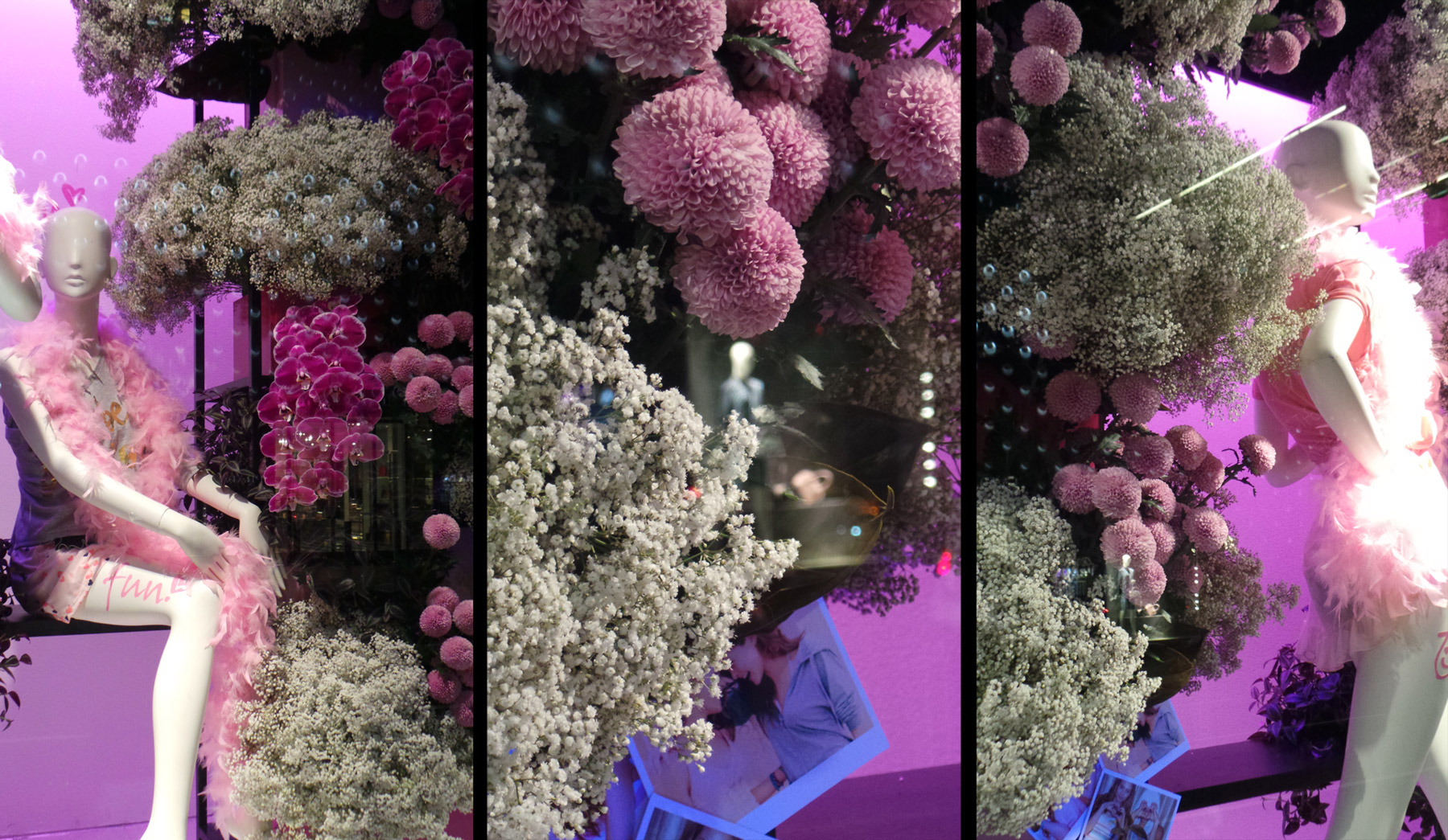How fun are these pink chrysanthemum pouff balls? - a nice nod to the feathery lingerie