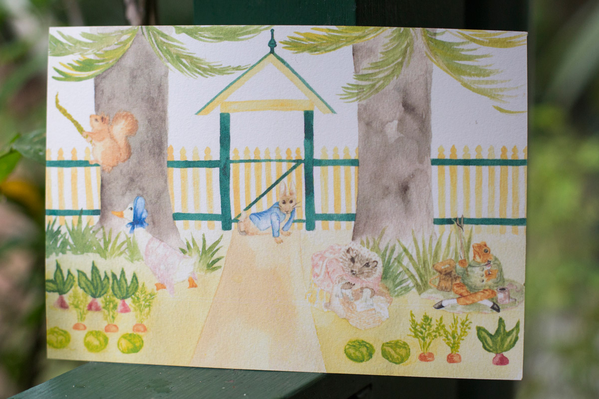 Front side of Aiden's Beatrix Potter themed party Invitation