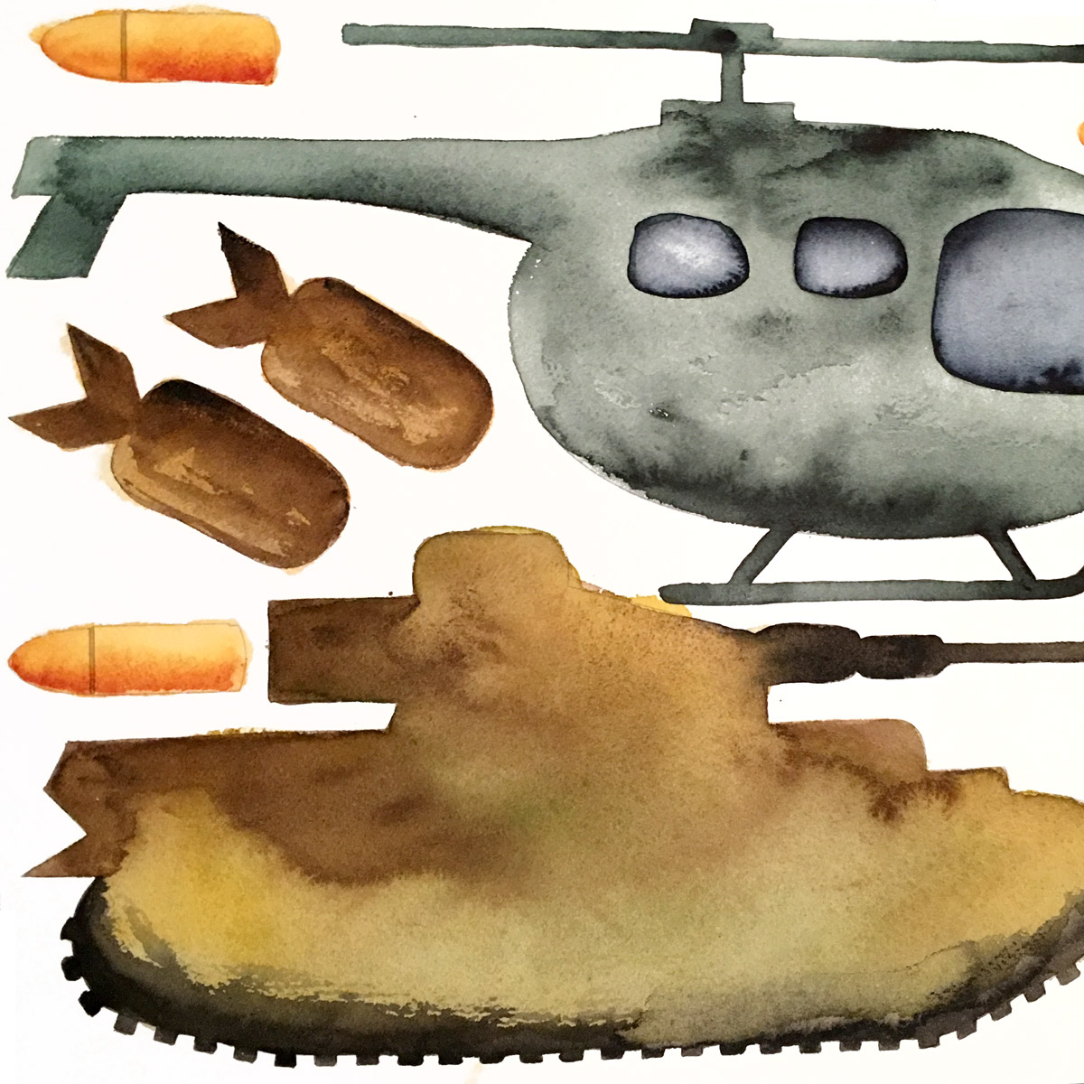 The individual elements of the backdrop were all hand-painted with watercolours before being cut out. 
