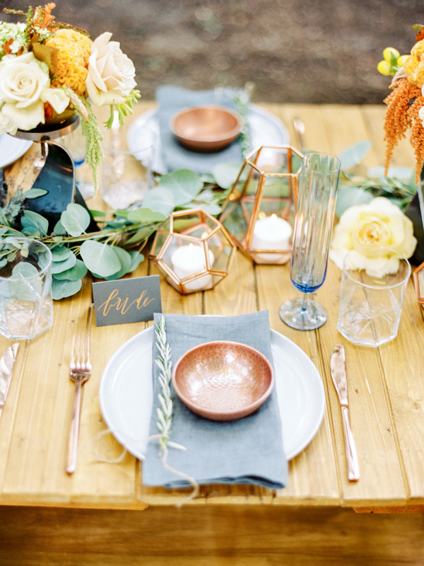Copper and Slate inspiration. Styling by East Made Event Company and photography by Love by Serena. 