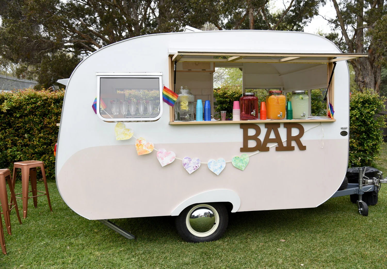 A rainbow of hearts grace the My Little Peony Caravan Bar. Photo, and bunting, by ELK Prints.