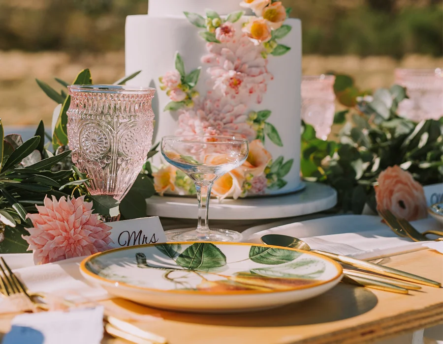 Hand-painted watercolour placecards set out on the wedding table for the bride and groom. Photography by Angus Porter Photography, Styling by ELK Prints.