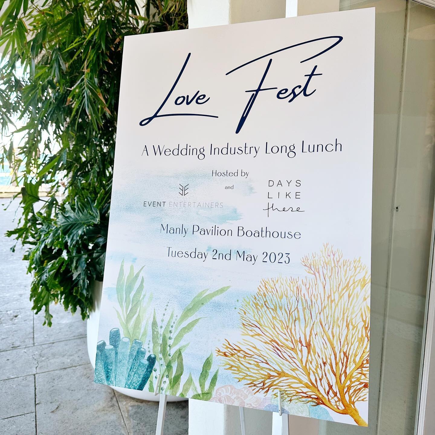 Celebrating today amidst like minded wedding industry professionals at Love Fest Long Lunch at Manly Pavillion.

For this event I&rsquo;ve designed the welcome sign and menus. Taking inspiration from the ocean setting I&rsquo;ve painted a leaf fan co