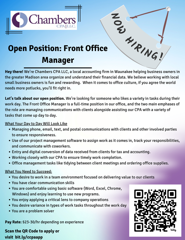 Front Office Job Description — Chambers CPA LLC