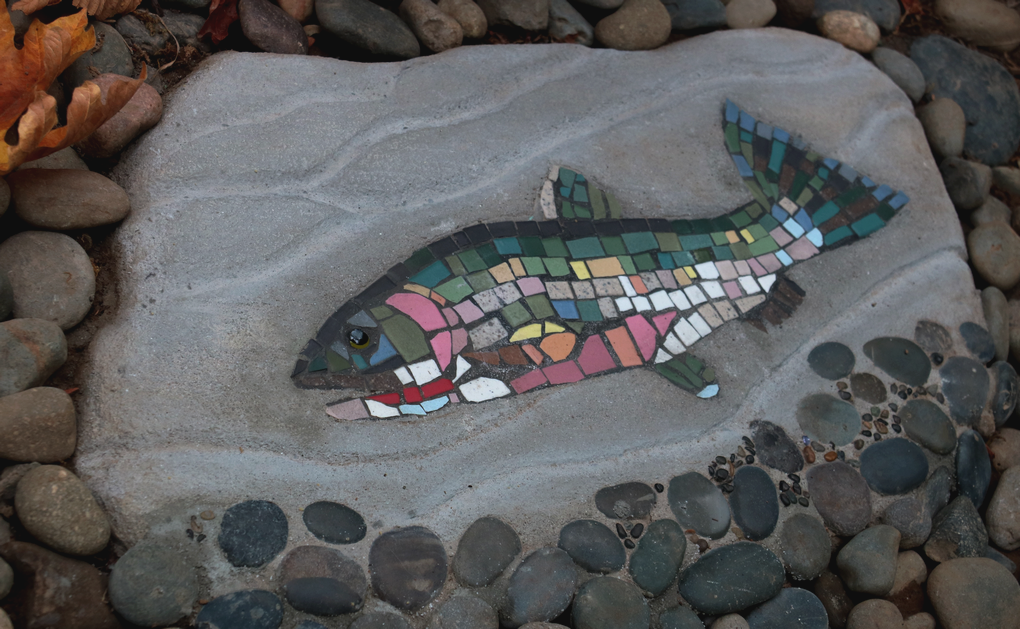 Cast concrete mosaic cutthroat trout