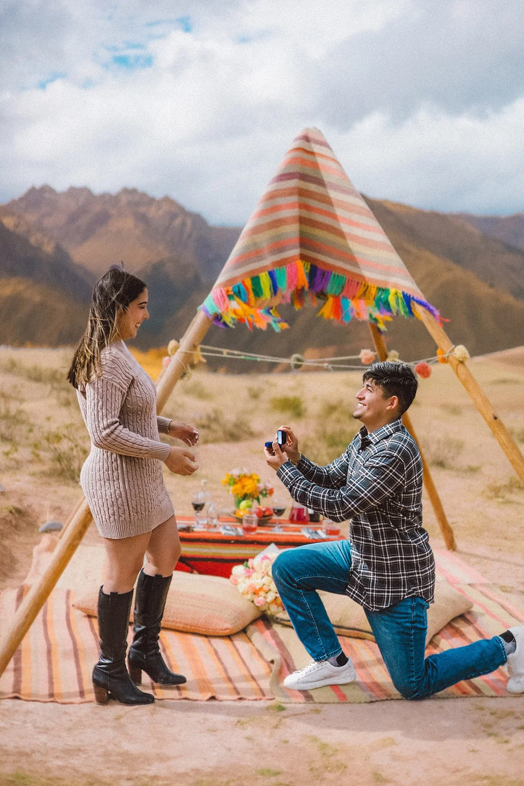 The Perfect Cusco Proposal: A Romantic Mountain View Picnic, Maras Salt Mines &amp; Engagement Photos in Cusco