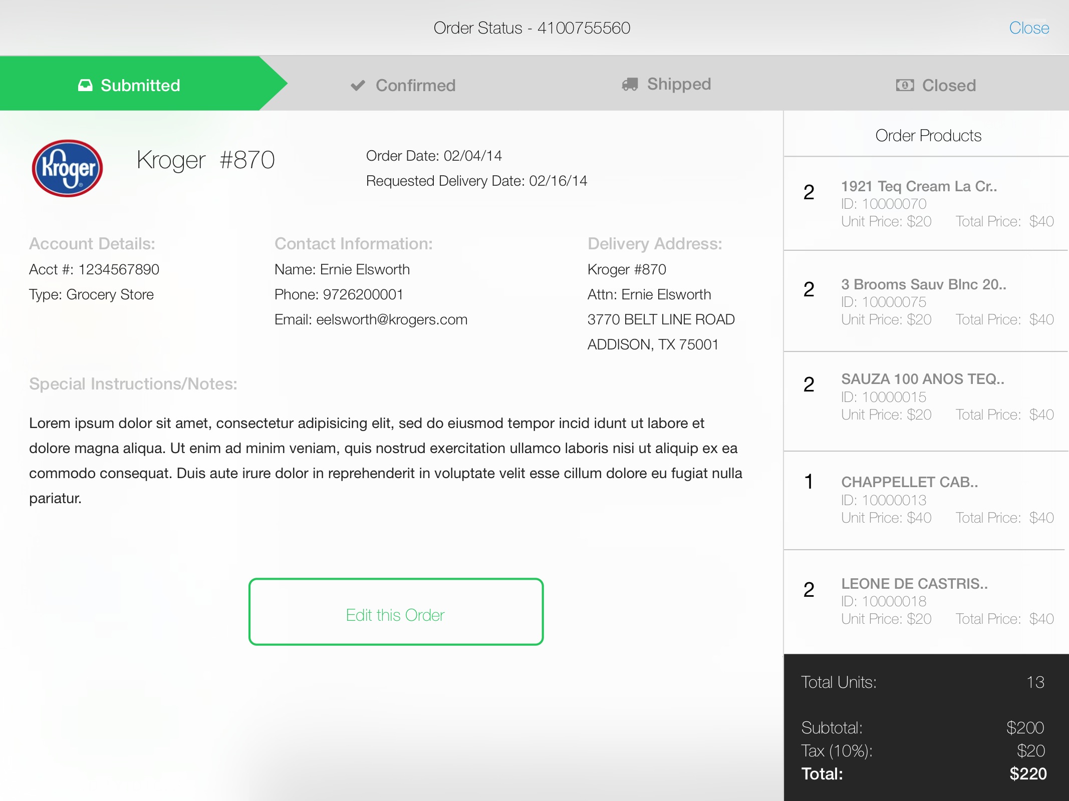 Order Status Preview