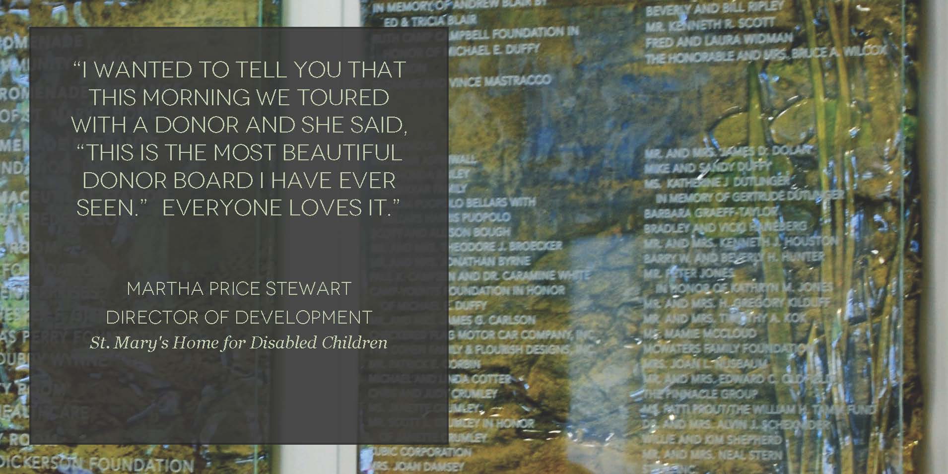 St Mary's Home for Disabled Children - Donor Recognition Wall - Fused and hand-painted glass with lily pond design.