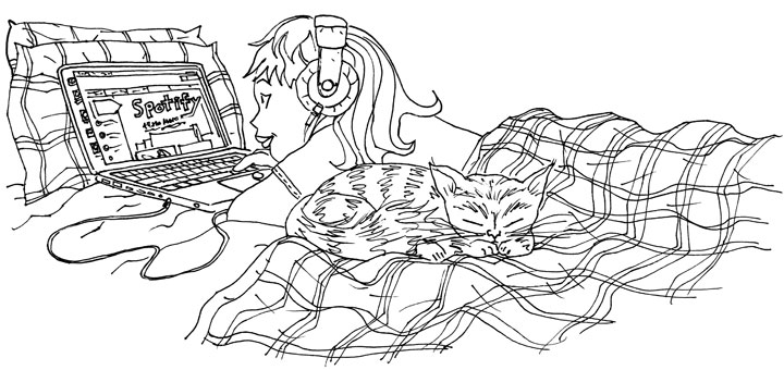 "Check Out Music Online" line art