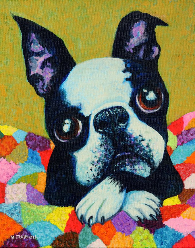 Boston Terrier on quilt painting