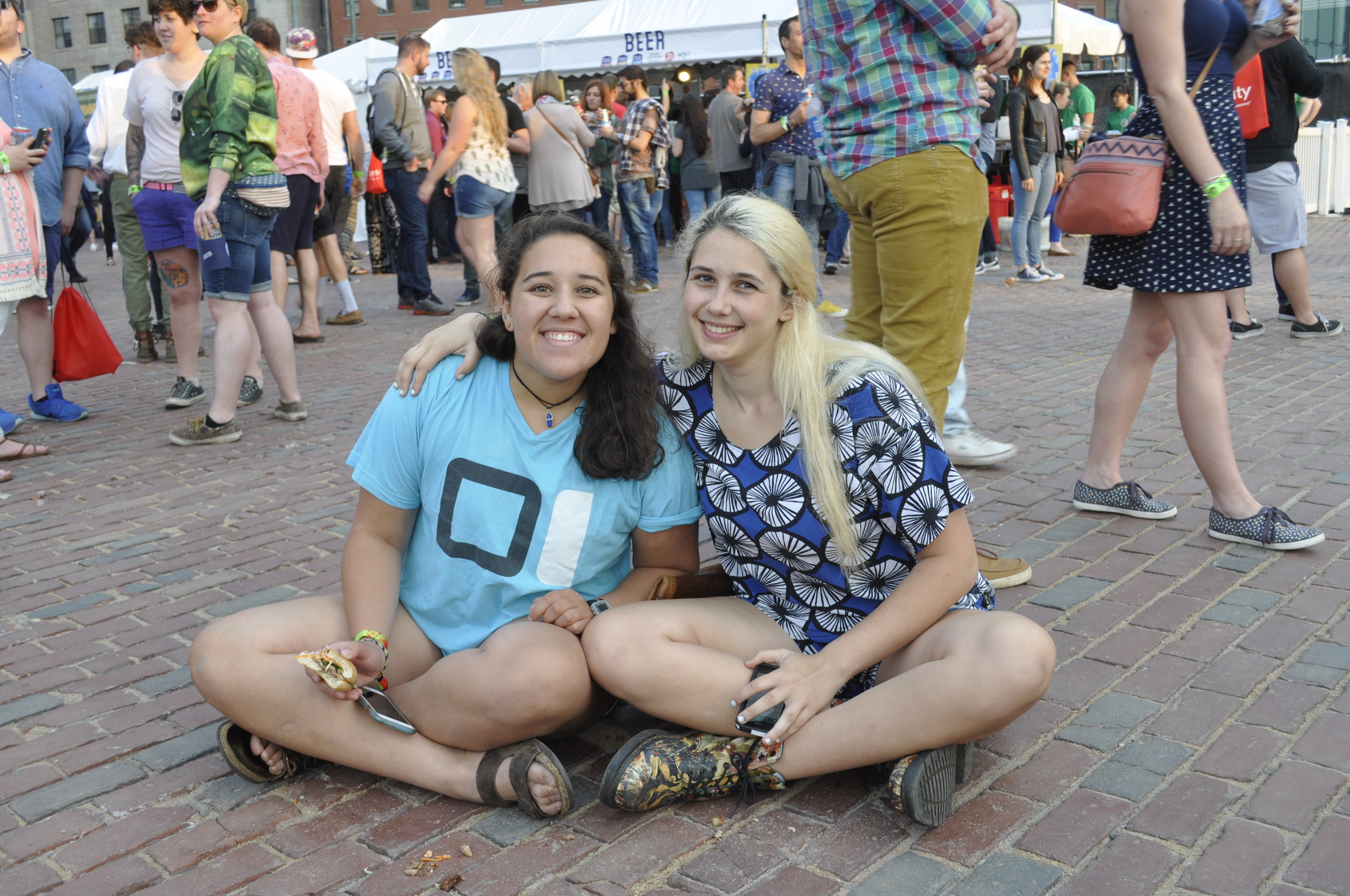 Cara Starnbach(left) and Gabi Guttormsen(right) awaiting Sufjan Stevens at the Xfinity Red Stage