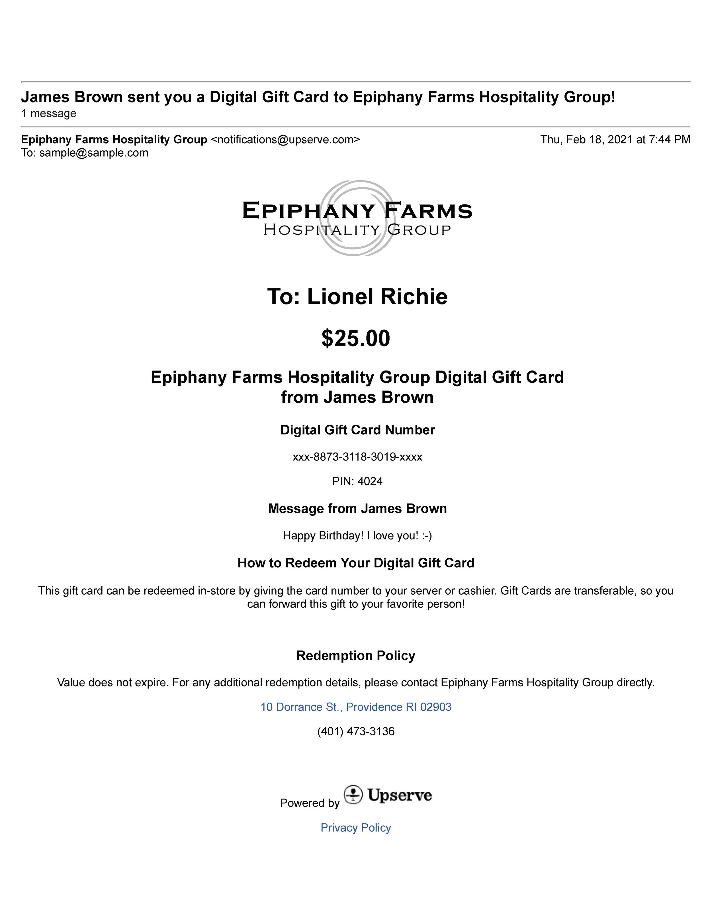 Gift Cards — Epiphany Farms Hospitality Group