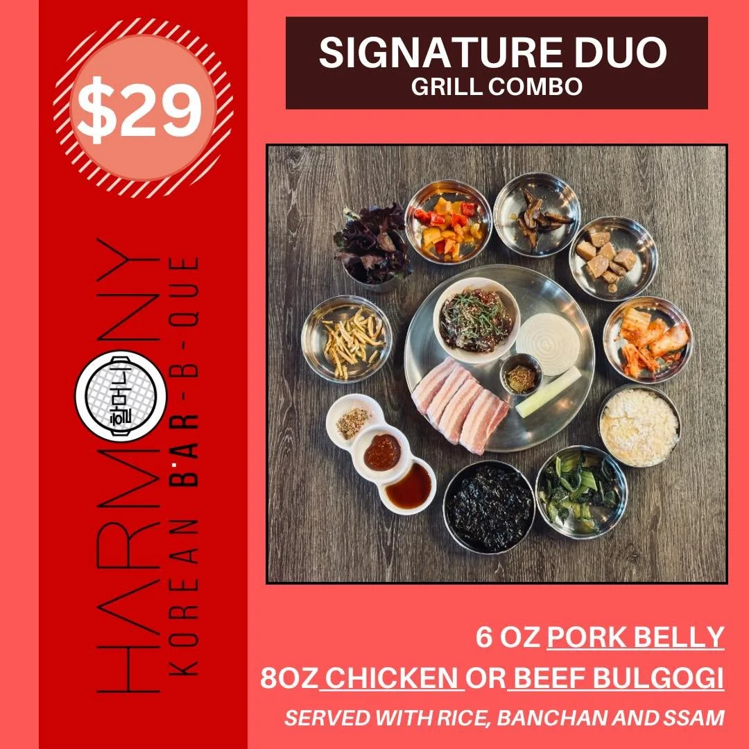 🔥🥩Grill &amp; Chill with the Signature Duo Combo! 
Perfect for those craving a delicious Korean BBQ experience without breaking the bank. 

For just $29, you get a feast:
6 oz Pork Belly
8oz Chicken OR Beef Bulgogi

All of this is served up with al
