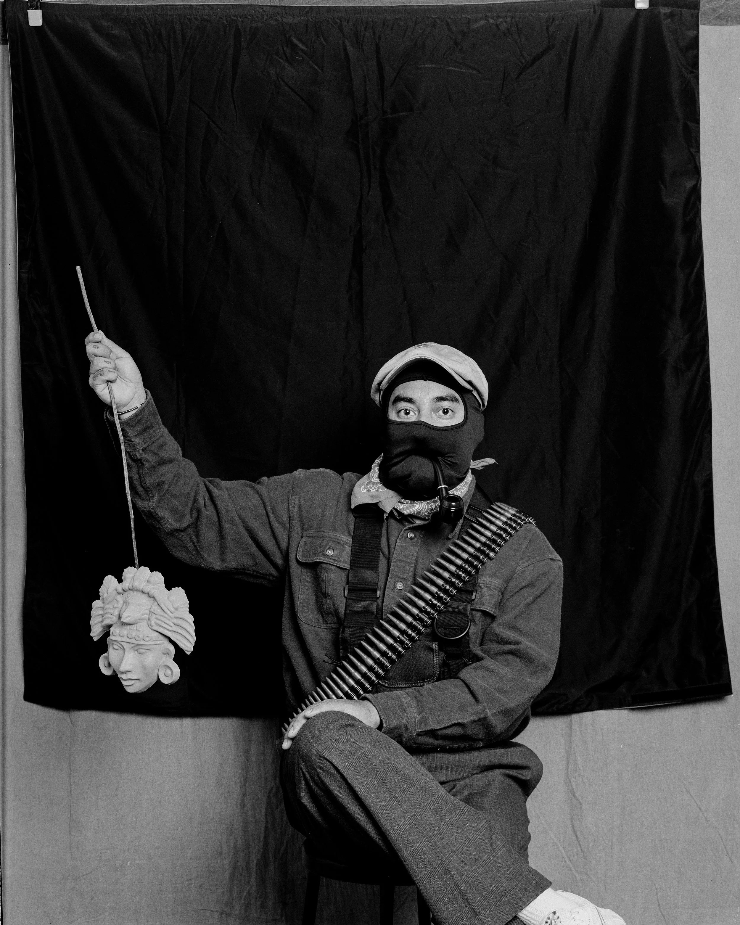 Me As Subcommandante Marcos Holding A 3d " Aztec" Mask, After Gillian Wearing