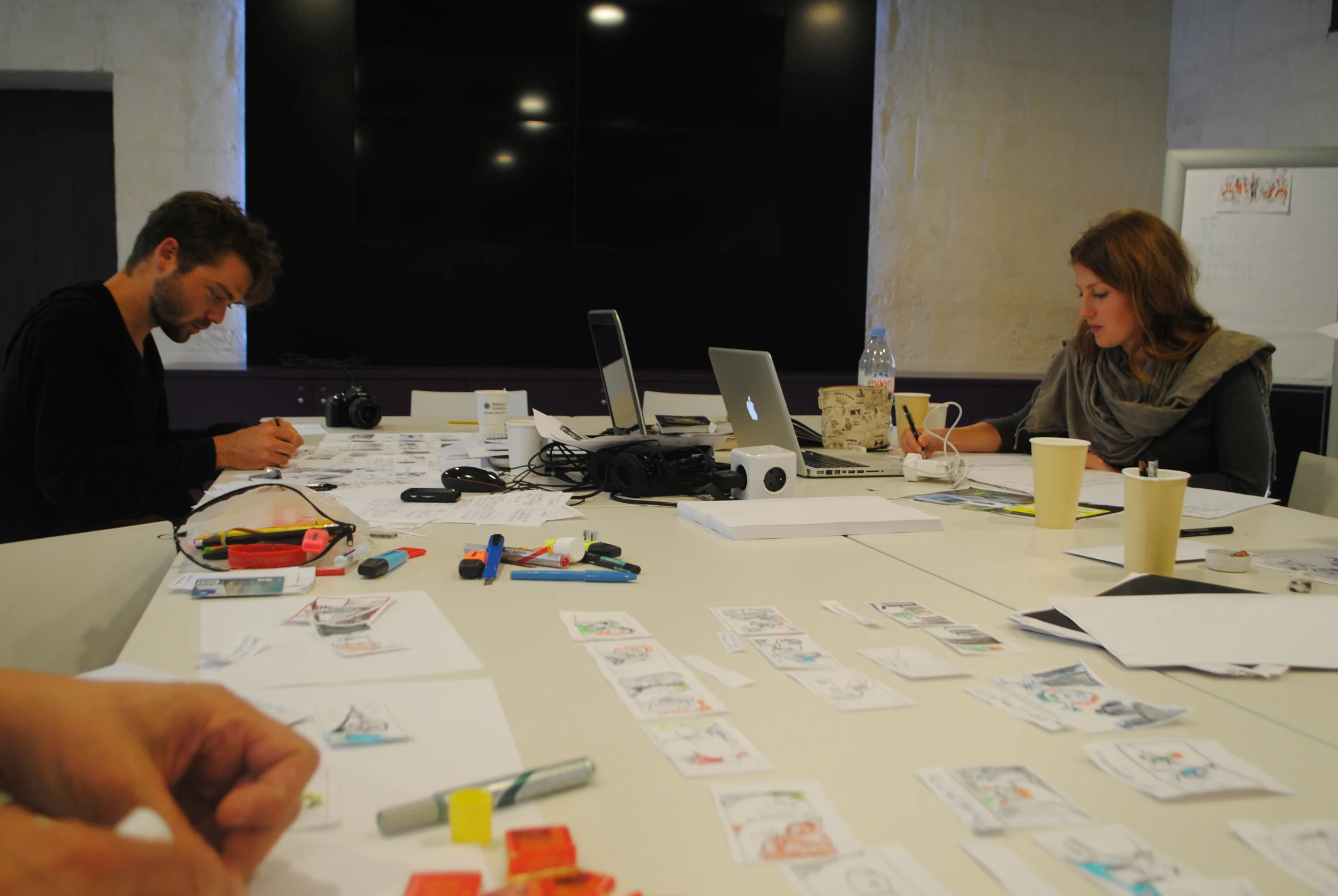 Emmanuel Morin captures Antoine and I working hard on our storyboards.