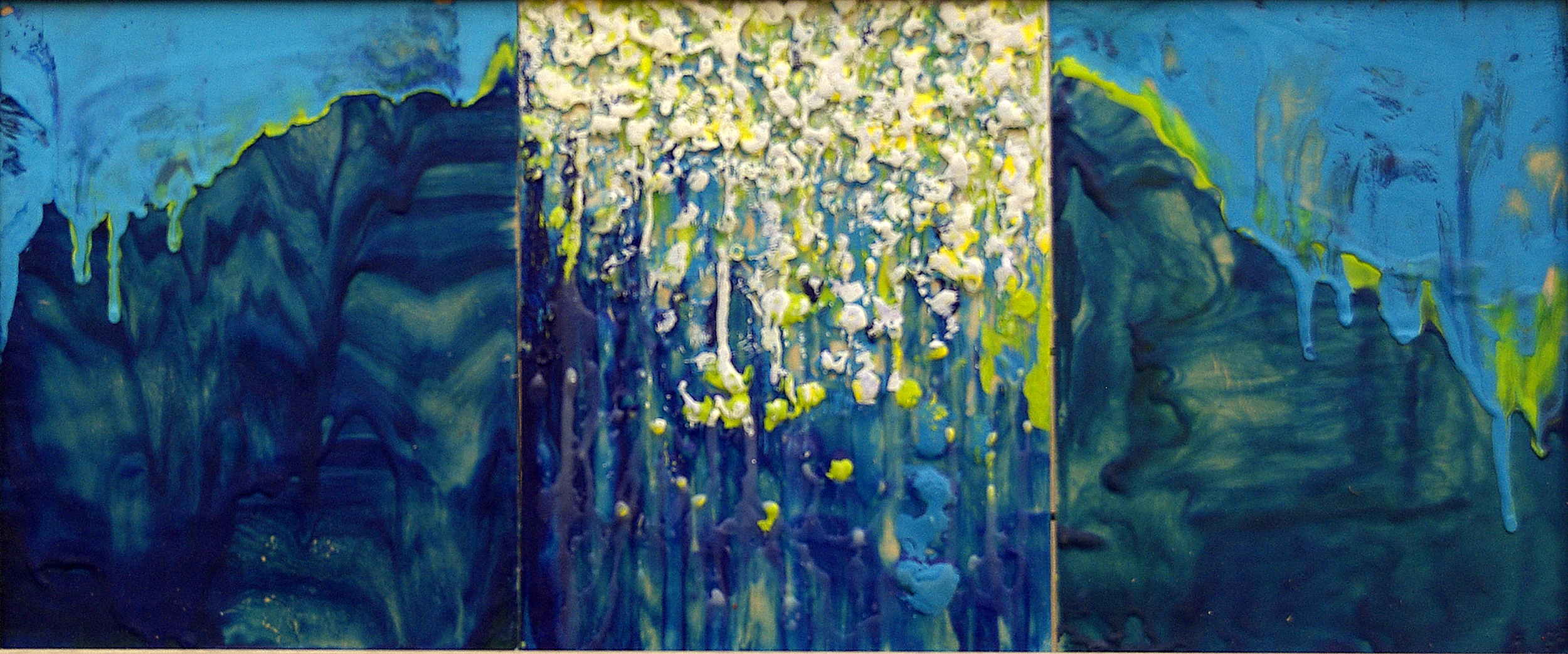 Turquoise and Yellow Rain Triptych