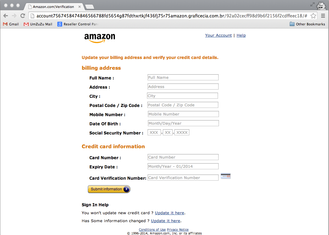 Phishing attack going straight for quick money on a current credit card and the long-term play of identity theft. 