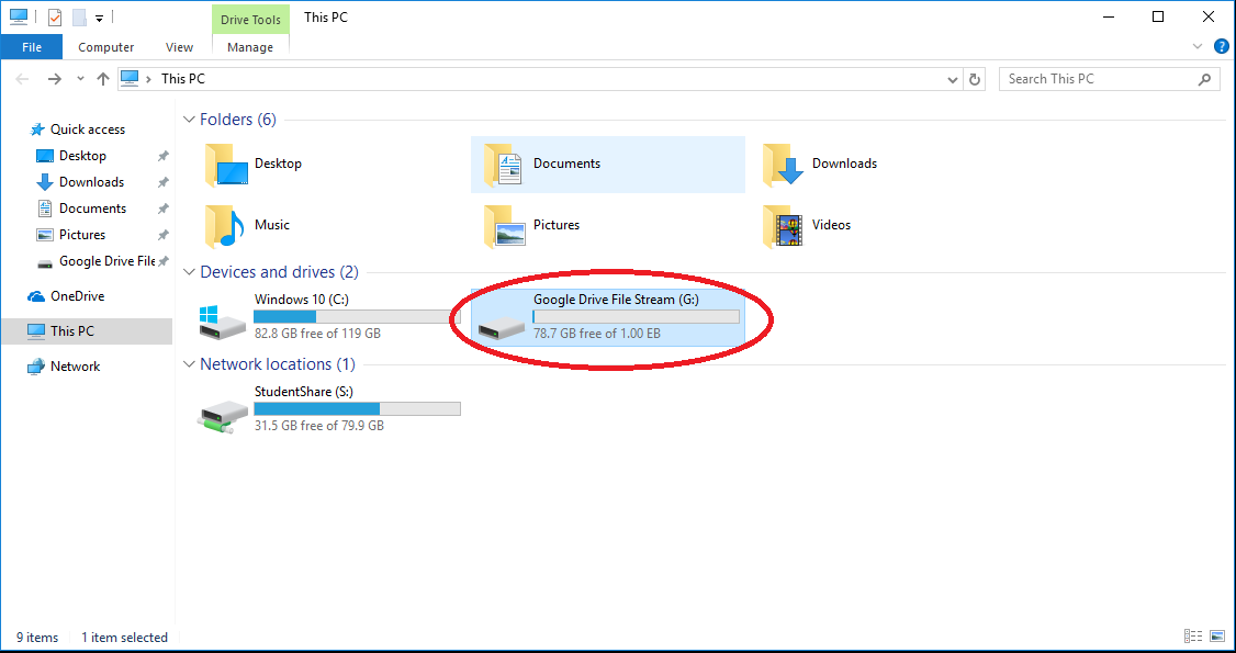 Drive File Stream installs as a Network resource.