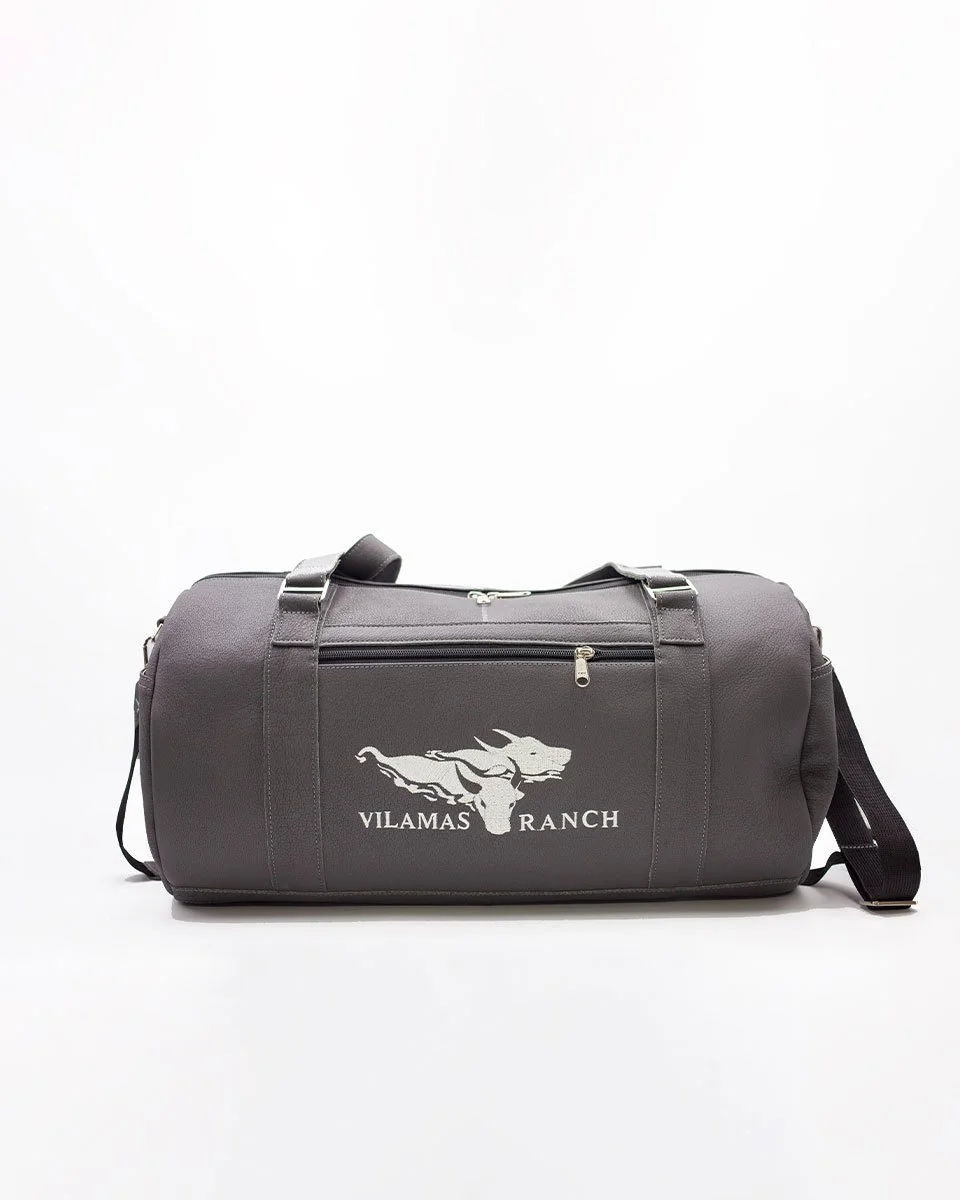VR Duffle Shoulder Bag in dark gray buffalo hide leather with logo embroidery